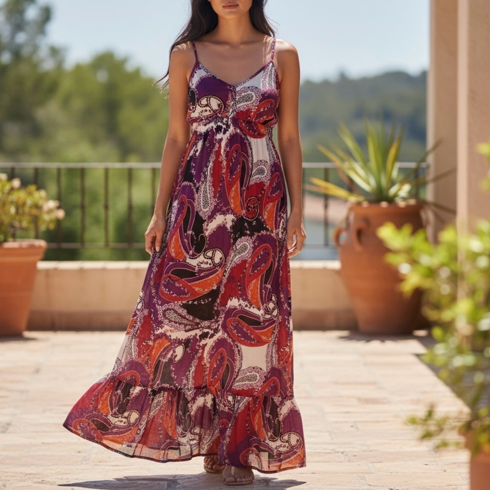 Apt. 9 Women's Fab Summer Sun Maxi Dress Boho Groovy Print Large
